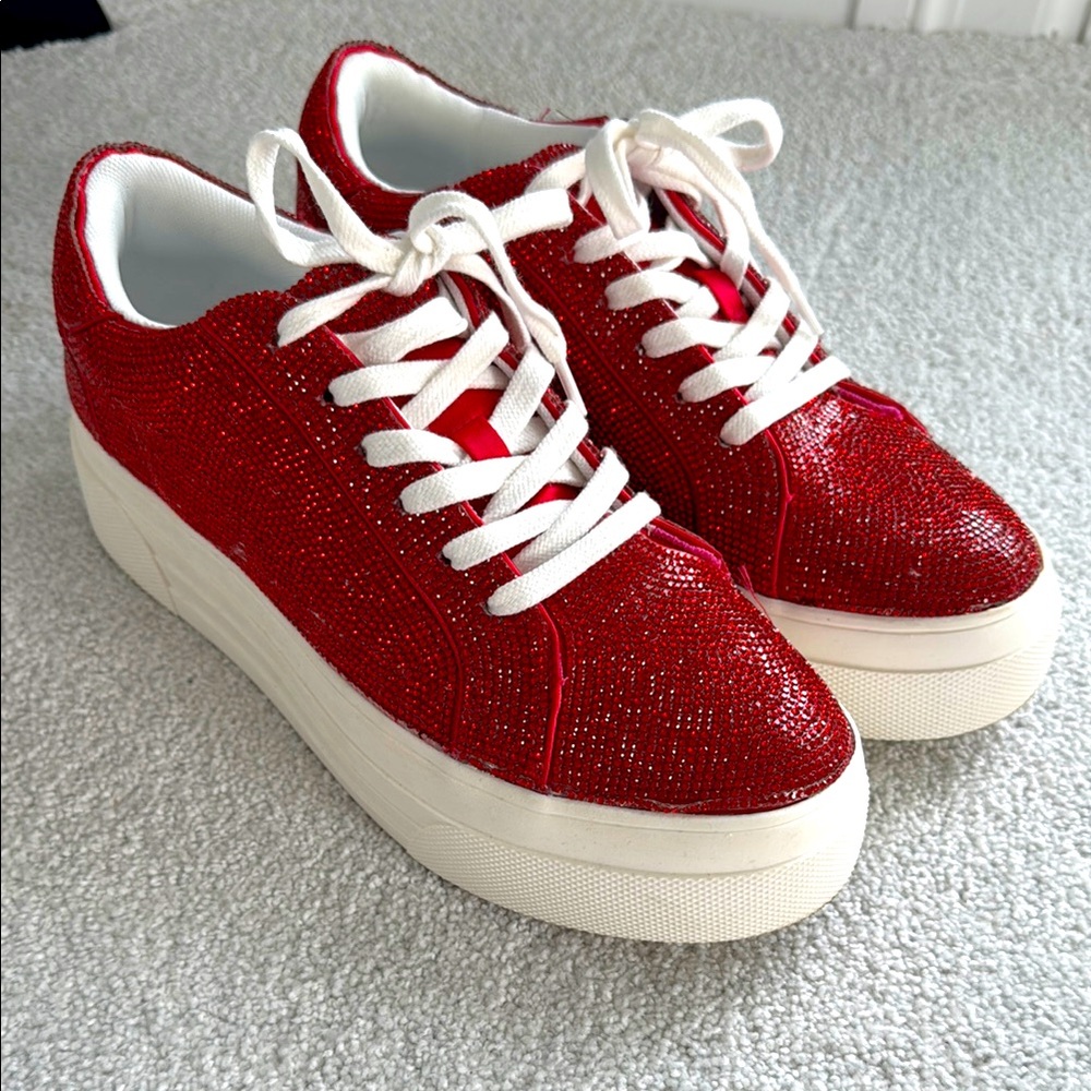 Jessica Simpson red rhinestone platform sneaker. Size 7.5. Worn once.